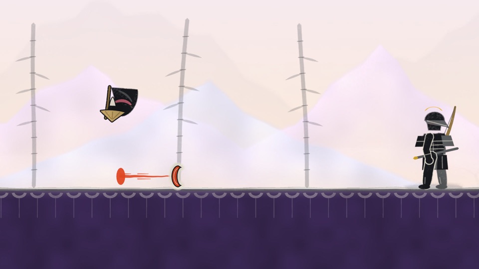 Boss duel: the Paper Archer draws his bow as a vermilion stroke warns the hermit