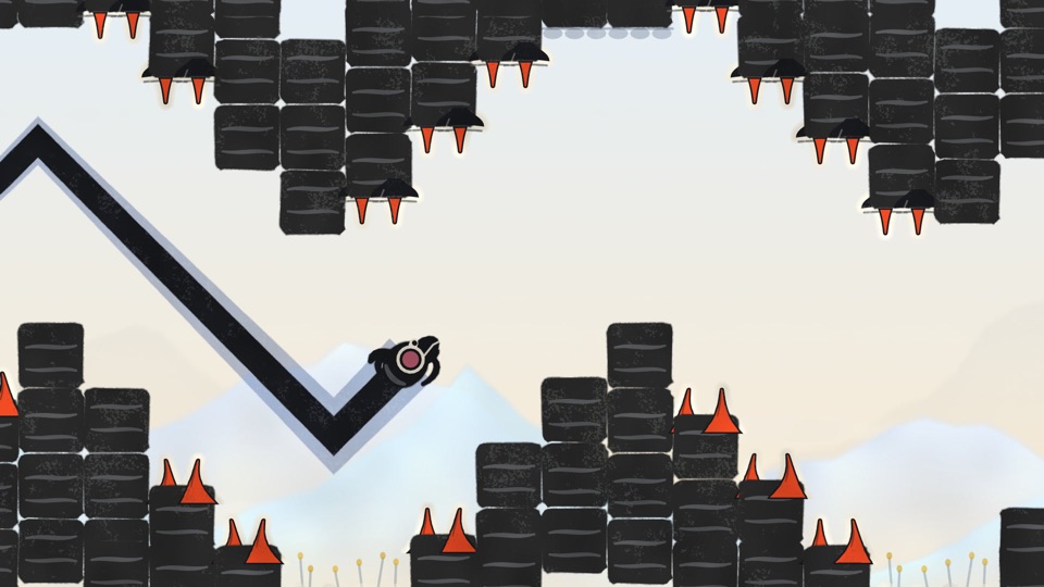 Endless: the ink dragon zigzags through a gorge of ink blocks and red thorns