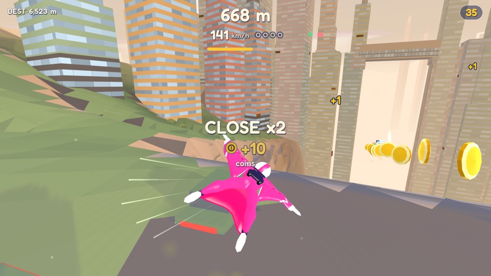 A CLOSE pass between city towers builds RUSH