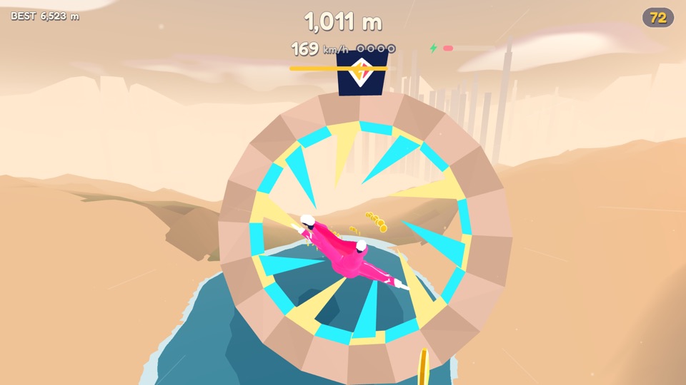 Flying through a world portal arch