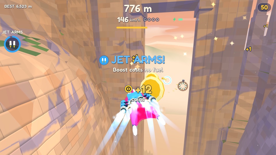 JET ARMS power-up in a narrow canyon